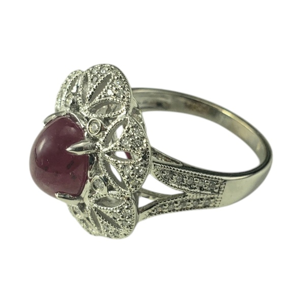 14 Karat White Gold Ruby and Diamond Ring Size 6.5 #20702 - Picture 3 of 8